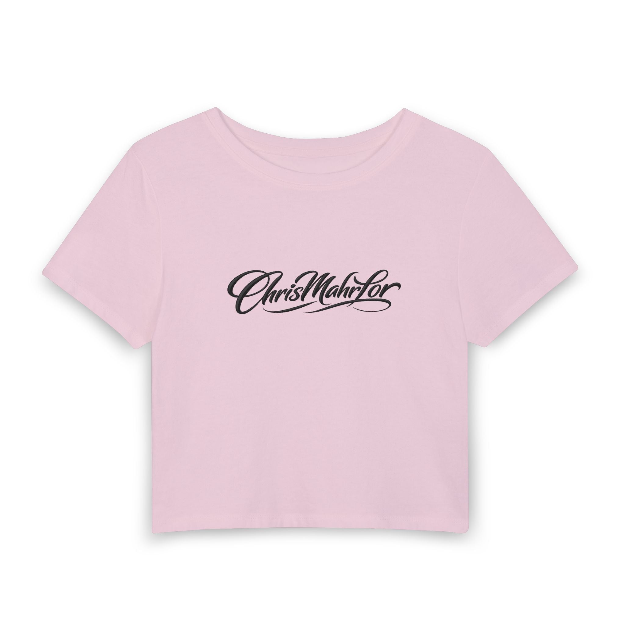 ChrisMahrLor Script Crop Tee — Women's Graphic Baby T-Shirt