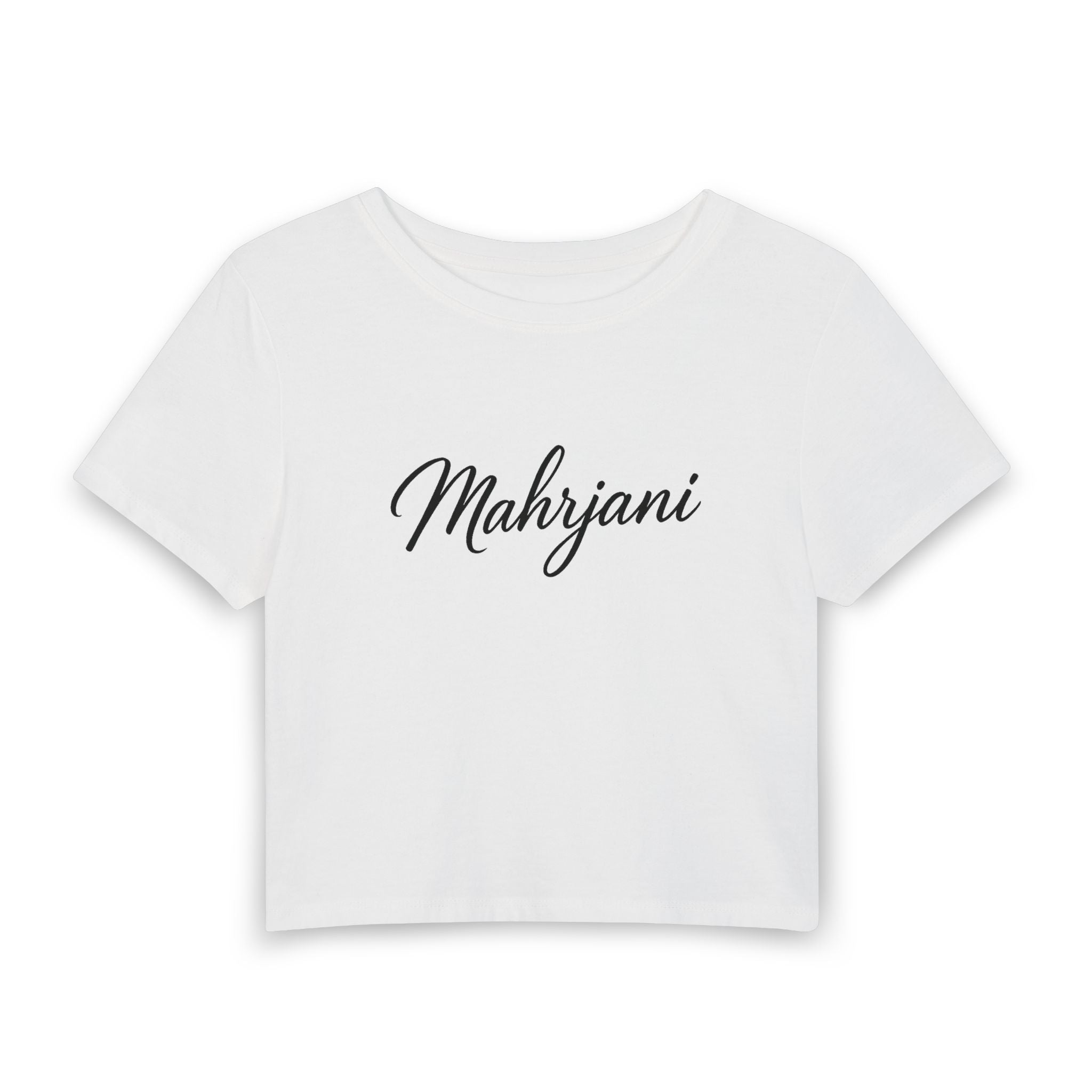 Mahrjani Script Crop Tee — Women's Name Graphic Baby Tee