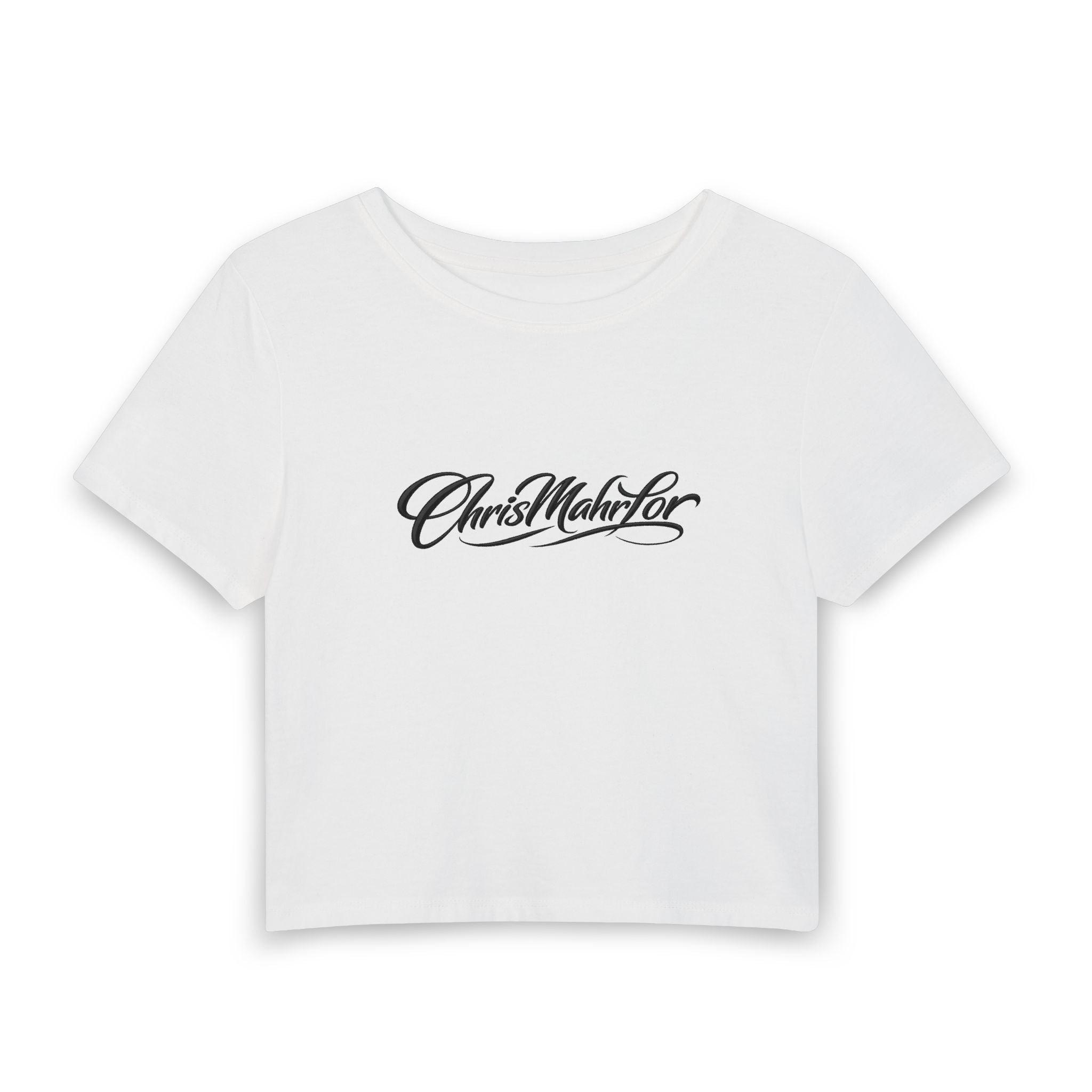 ChrisMahrLor Script Crop Tee — Women's Graphic Baby T-Shirt